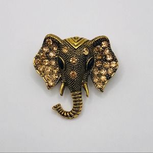 Gold crystal rhinestone elephant brooch